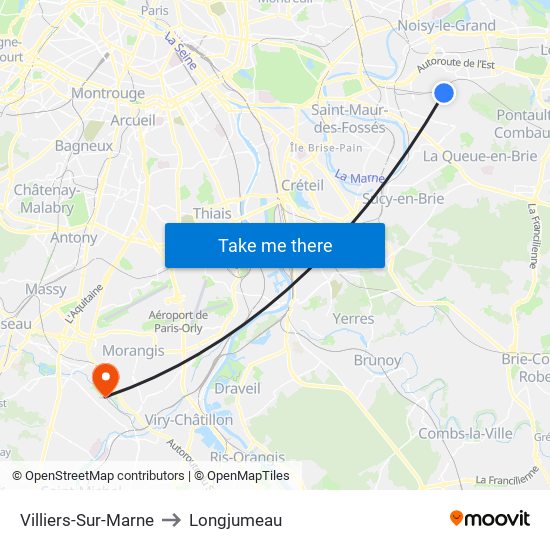 Villiers-Sur-Marne to Longjumeau map