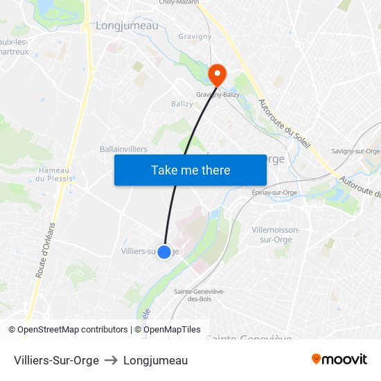 Villiers-Sur-Orge to Longjumeau map
