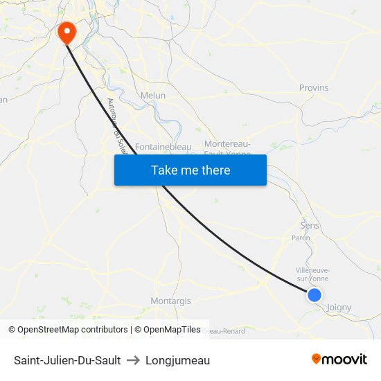 Saint-Julien-Du-Sault to Longjumeau map