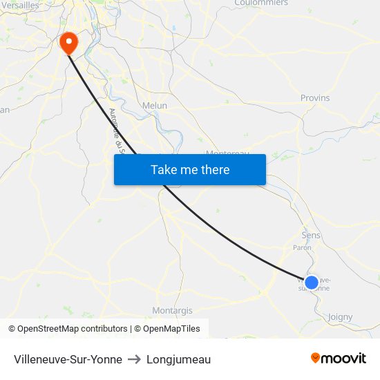 Villeneuve-Sur-Yonne to Longjumeau map