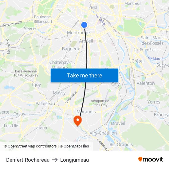 Denfert-Rochereau to Longjumeau map