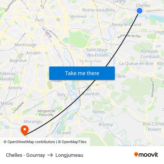 Chelles - Gournay to Longjumeau map