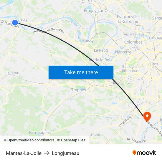 Mantes-La-Jolie to Longjumeau map