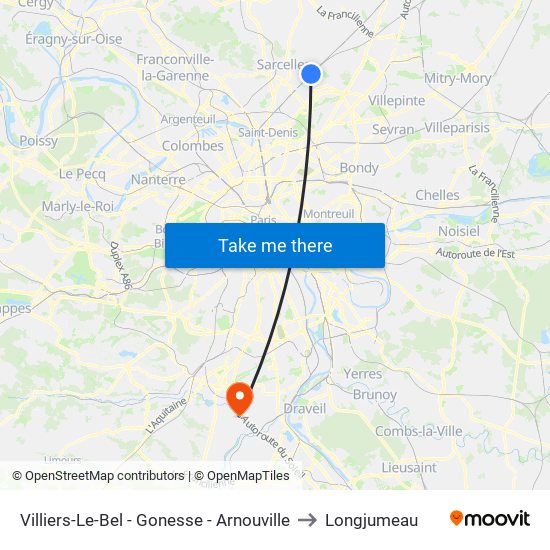 Villiers-Le-Bel - Gonesse - Arnouville to Longjumeau map