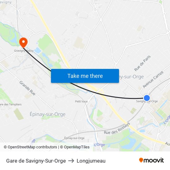 Gare de Savigny-Sur-Orge to Longjumeau map