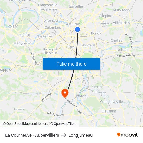 La Courneuve - Aubervilliers to Longjumeau map
