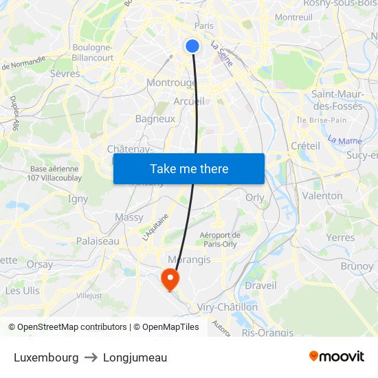 Luxembourg to Longjumeau map