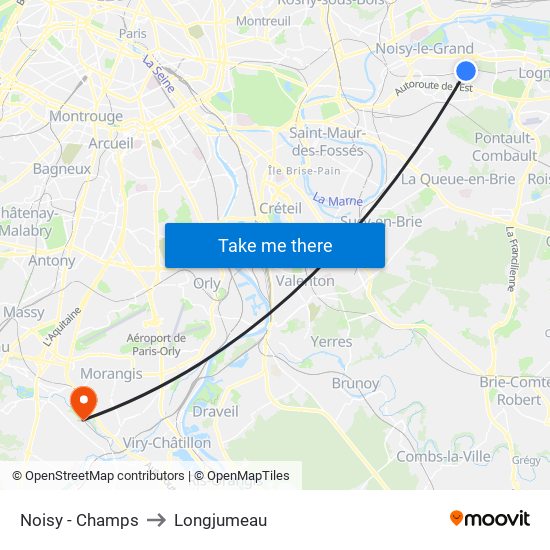 Noisy - Champs to Longjumeau map