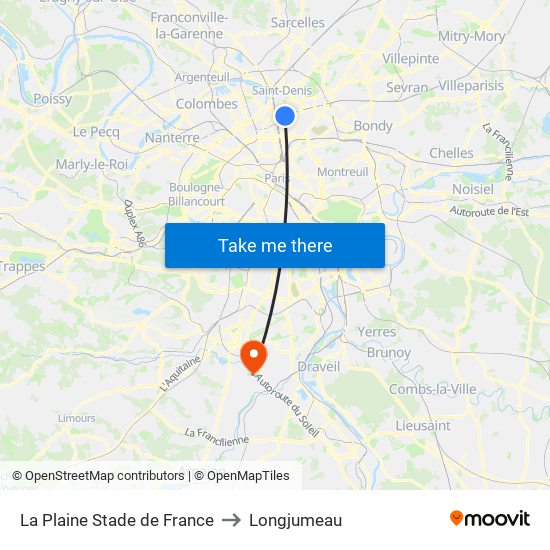 La Plaine Stade de France to Longjumeau map