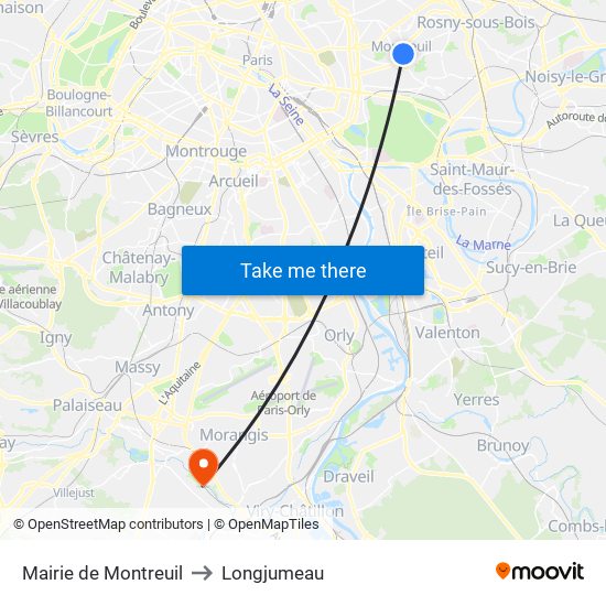 Mairie de Montreuil to Longjumeau map