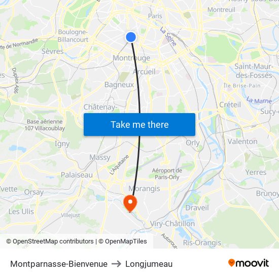 Montparnasse-Bienvenue to Longjumeau map