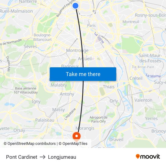 Pont Cardinet to Longjumeau map