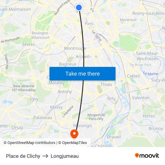 Place de Clichy to Longjumeau map