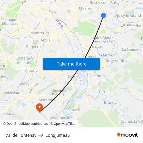 Val de Fontenay to Longjumeau map