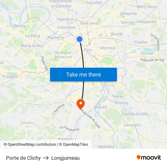 Porte de Clichy to Longjumeau map