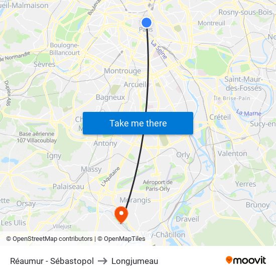 Réaumur - Sébastopol to Longjumeau map