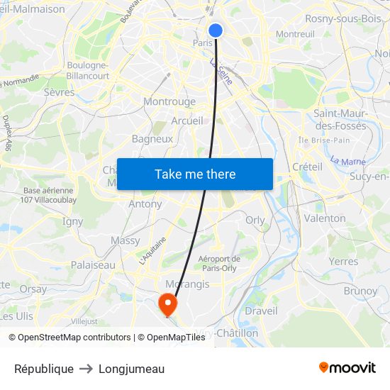 République to Longjumeau map