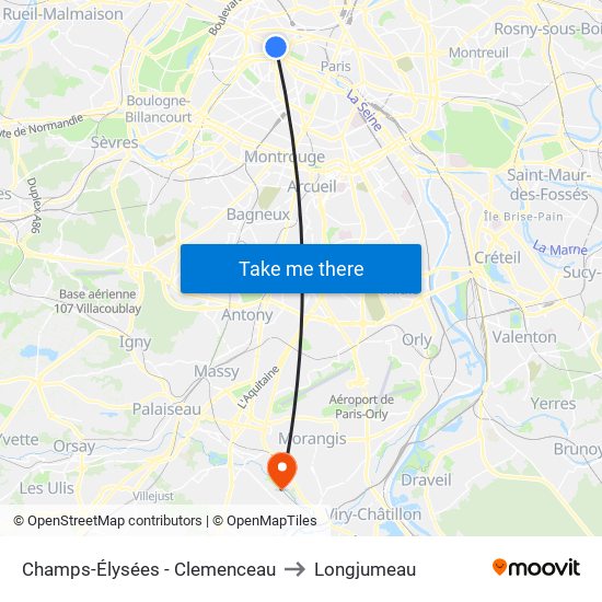 Champs-Élysées - Clemenceau to Longjumeau map