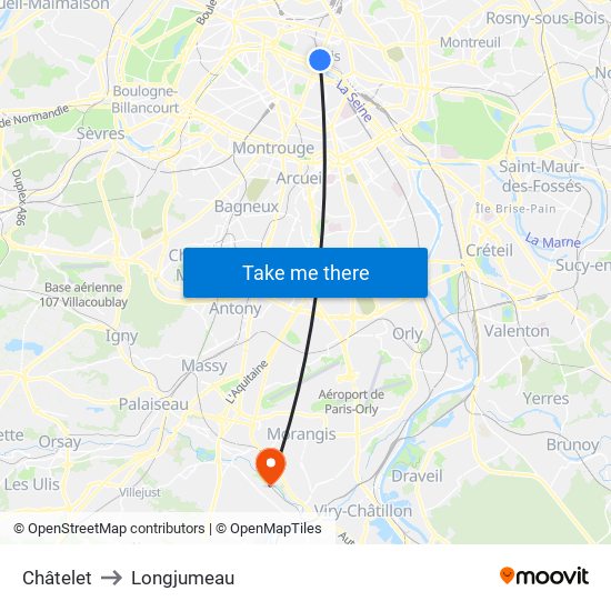 Châtelet to Longjumeau map