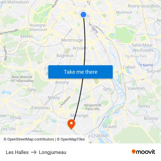 Les Halles to Longjumeau map
