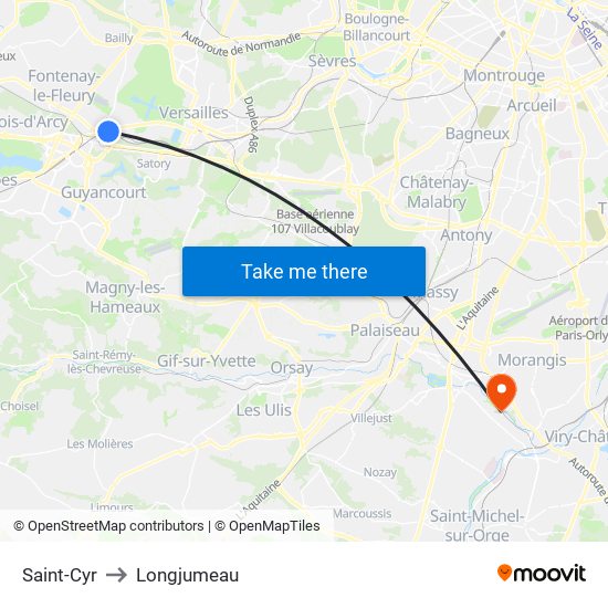 Saint-Cyr to Longjumeau map