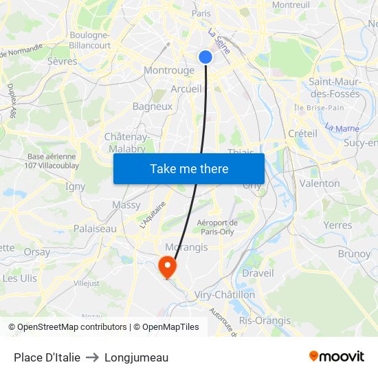 Place D'Italie to Longjumeau map