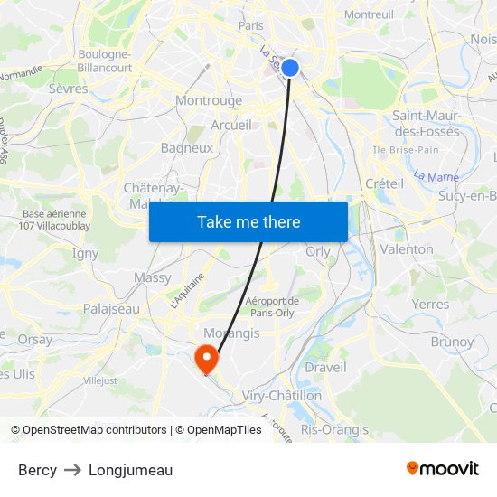 Bercy to Longjumeau map