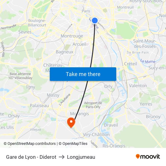 Gare de Lyon - Diderot to Longjumeau map