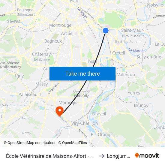 École Vétérinaire de Maisons-Alfort - Métro to Longjumeau map