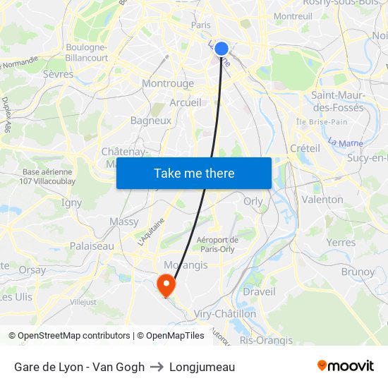 Gare de Lyon - Van Gogh to Longjumeau map