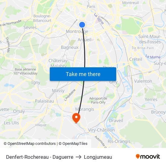 Denfert-Rochereau - Daguerre to Longjumeau map