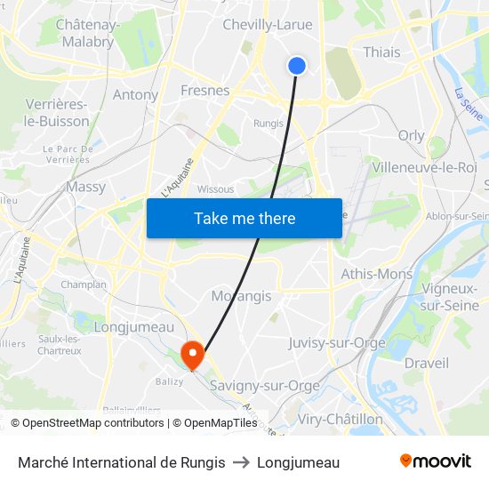 Marché International de Rungis to Longjumeau map