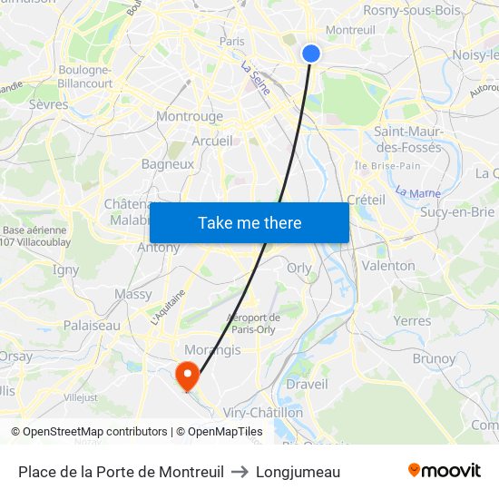 Place de la Porte de Montreuil to Longjumeau map