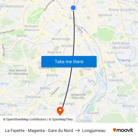 La Fayette - Magenta - Gare du Nord to Longjumeau map
