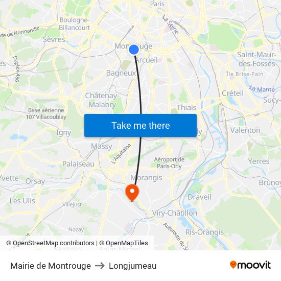 Mairie de Montrouge to Longjumeau map
