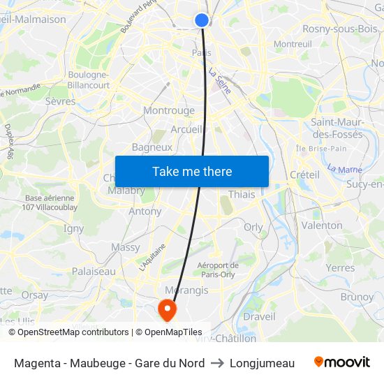 Magenta - Maubeuge - Gare du Nord to Longjumeau map