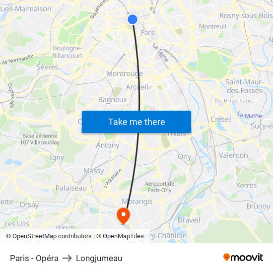 Paris - Opéra to Longjumeau map