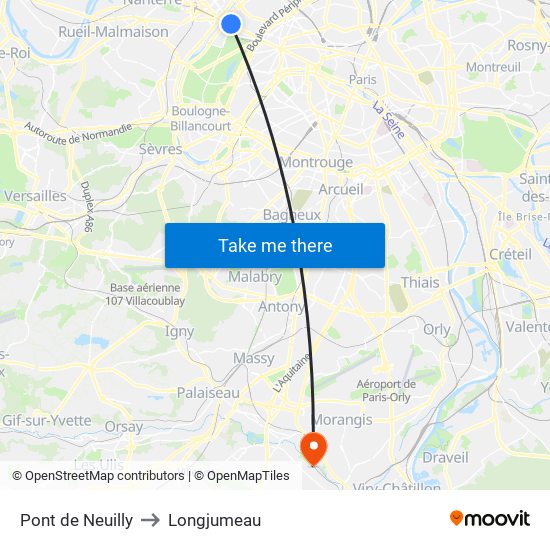 Pont de Neuilly to Longjumeau map