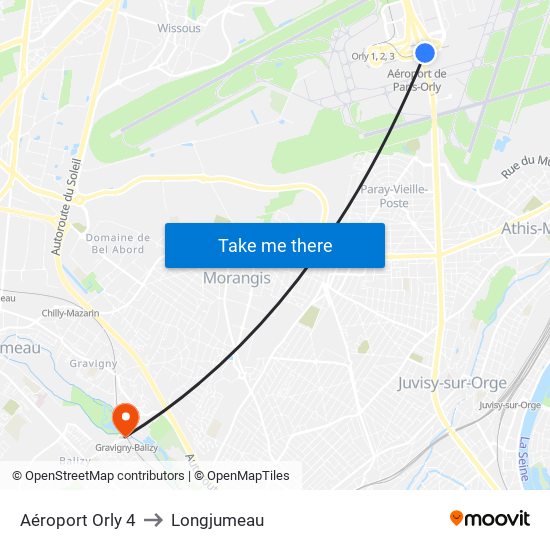 Aéroport Orly 4 to Longjumeau map