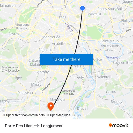 Porte Des Lilas to Longjumeau map