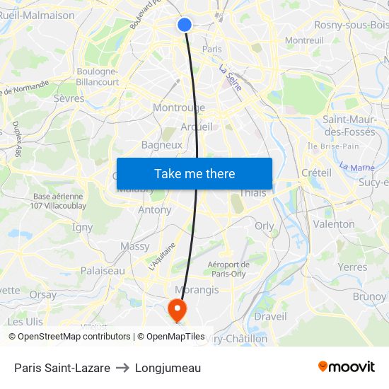 Paris Saint-Lazare to Longjumeau map