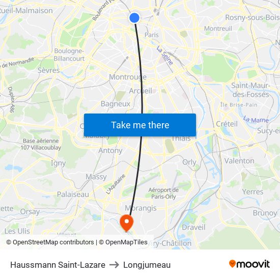 Haussmann Saint-Lazare to Longjumeau map