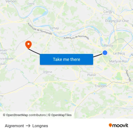Aigremont to Longnes map