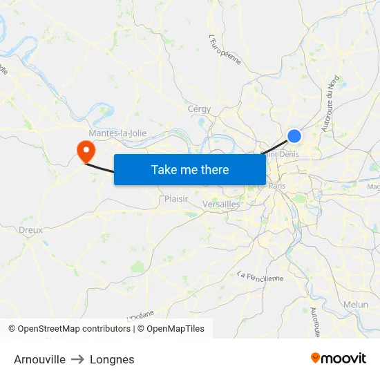 Arnouville to Longnes map
