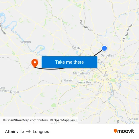 Attainville to Longnes map