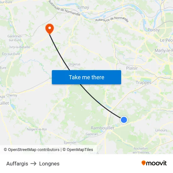 Auffargis to Longnes map