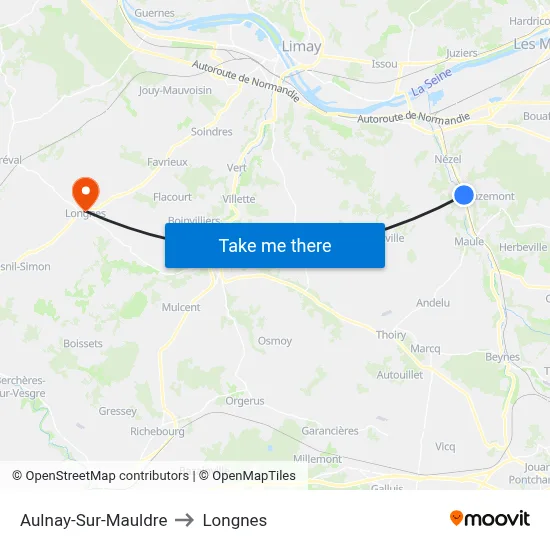 Aulnay-Sur-Mauldre to Longnes map