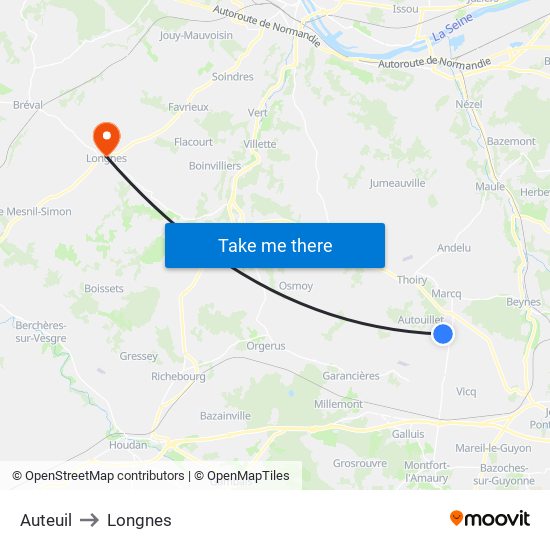 Auteuil to Longnes map