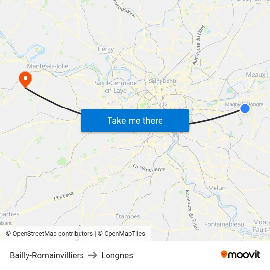 Bailly-Romainvilliers to Longnes map