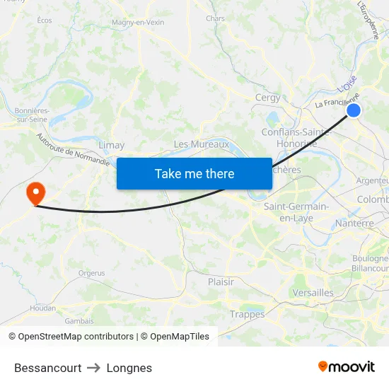Bessancourt to Longnes map